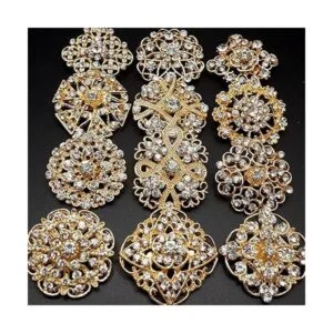 Juego de 24 broches de flores de cristal de diamantes de