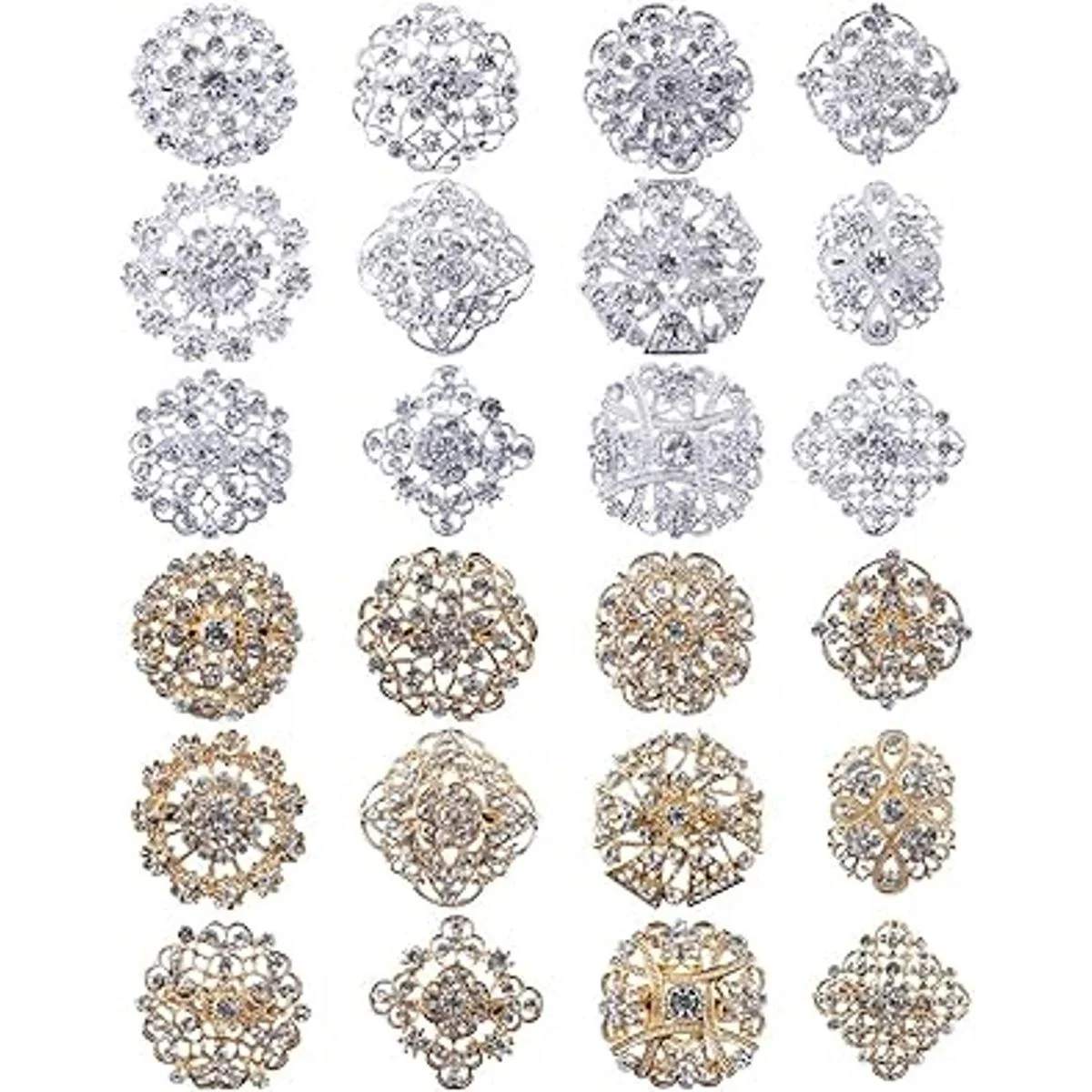 Juego de 24 broches de flores de cristal de diamantes de