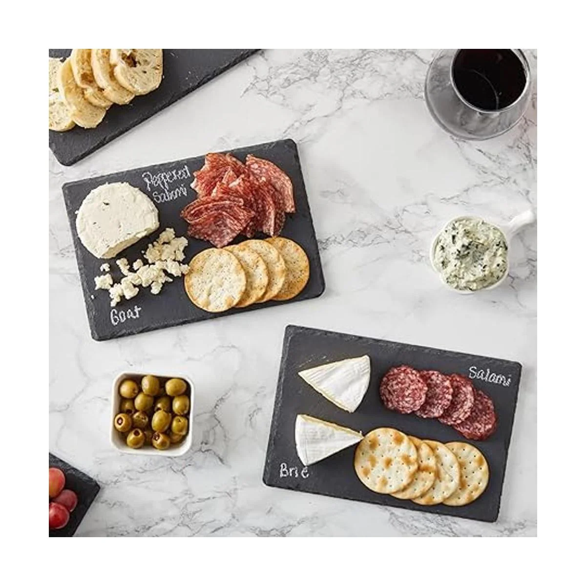 Minitablas de pizarra para servir quesos. Charolas de