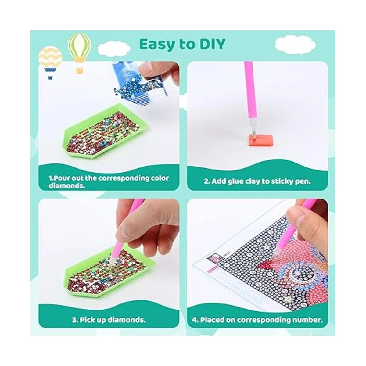 JLHANT Juego de 4 piezas de pintura de diamante 5D para