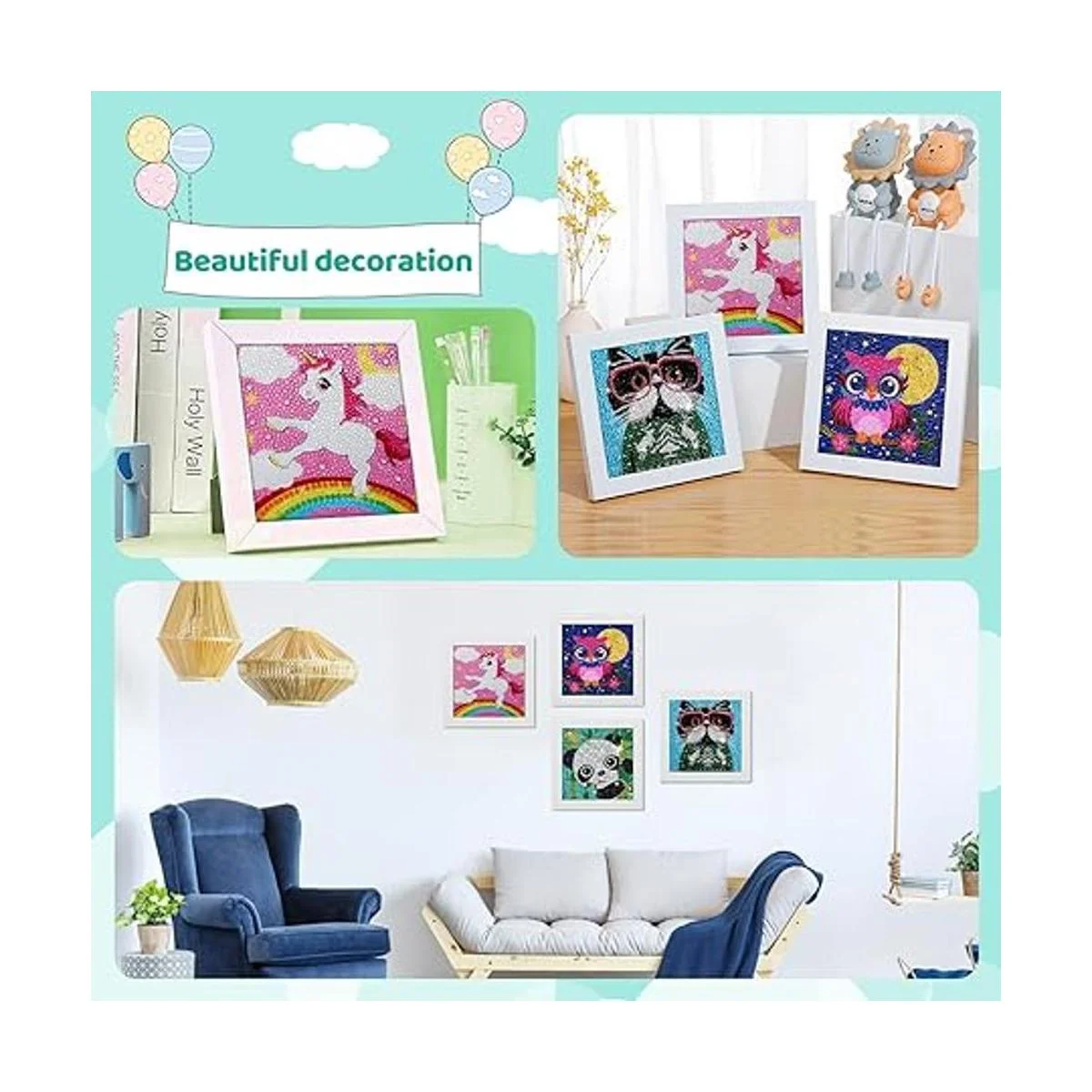 JLHANT Juego de 4 piezas de pintura de diamante 5D para