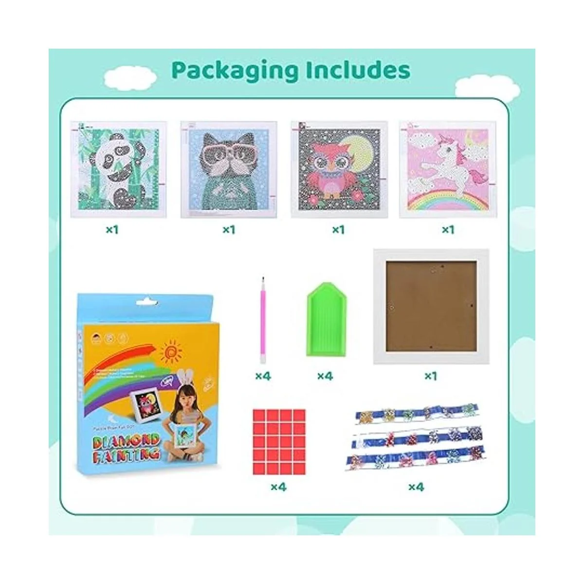 JLHANT Juego de 4 piezas de pintura de diamante 5D para