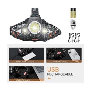 Boruit RJ3000 faro delantero recargable LED súper_2