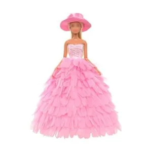 BARWA Vestido de novia blanco con velo y princesa rosa