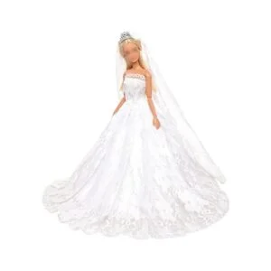 BARWA Vestido de novia blanco con velo y princesa rosa