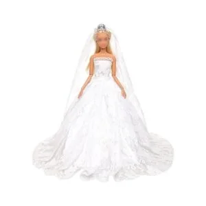 BARWA Vestido de novia blanco con velo y princesa rosa