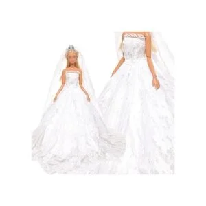 BARWA Vestido de novia blanco con velo y princesa rosa