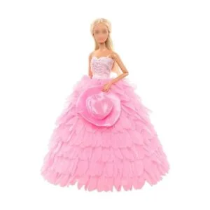 BARWA Vestido de novia blanco con velo y princesa rosa