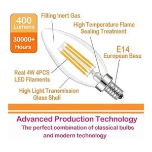 Lamsky Bombilla LED de base E14 con forma de vela de