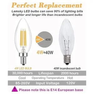 Lamsky Bombilla LED de base E14 con forma de vela de