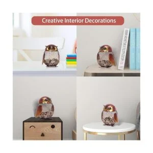 Tooarts Caja de banco de monedas de metal en forma de búho_3