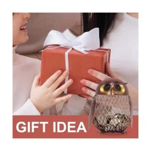 Tooarts Caja de banco de monedas de metal en forma de búho_4