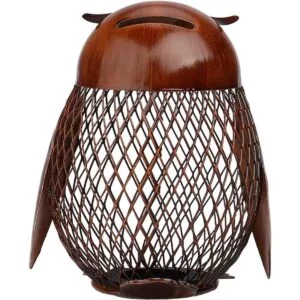 Tooarts Caja de banco de monedas de metal en forma de búho_6