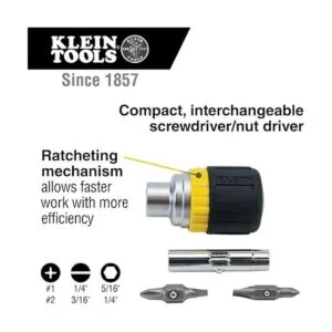 Klein Tool 32593 Desarmador corto de trinquete 6 en 1_2