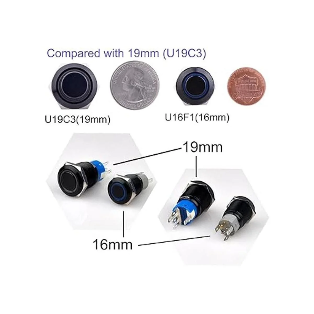 Botón interruptor momentáneo negro Ulincos U16F1 16mm_4