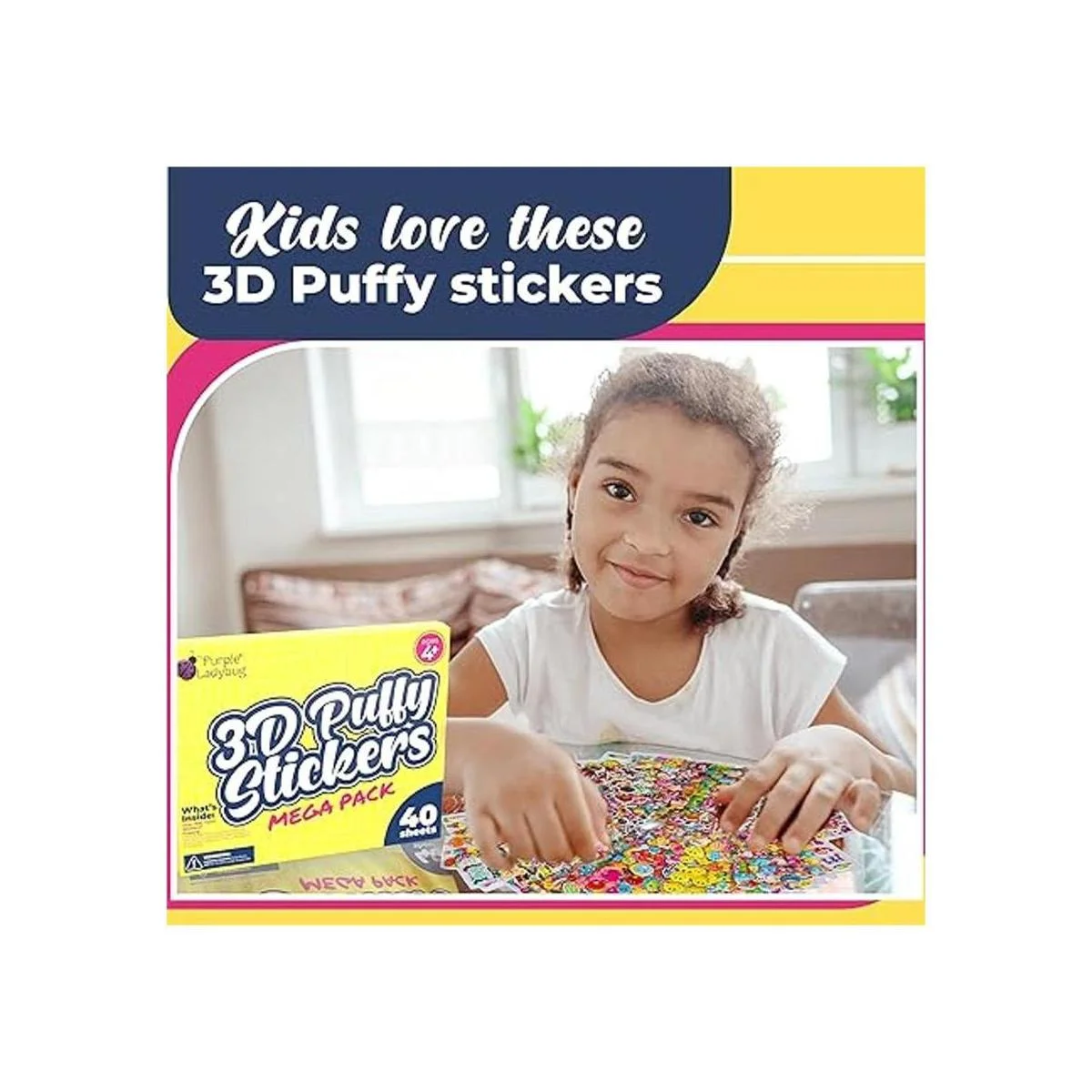 Purple Ladybug Calcomanías 3D hinchadas para niños a_5