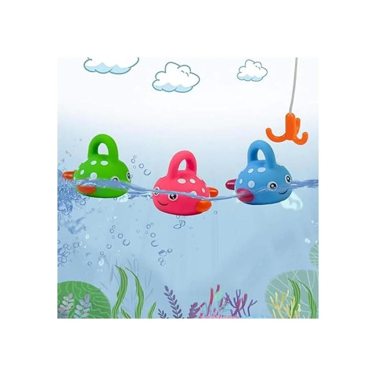 Juego de pesca para ducha y baño con lindos peces con_5