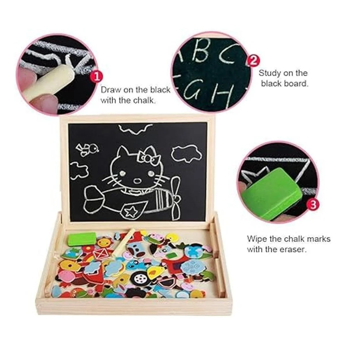 Juguete de madera pizarrón magnético de borrado en seco_3
