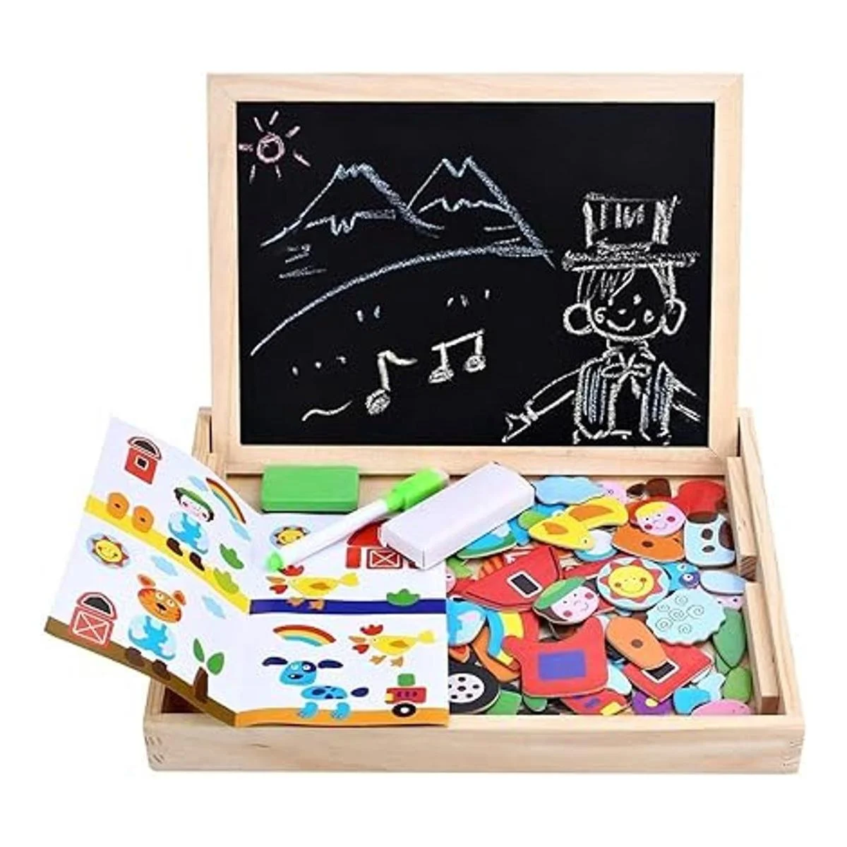Juguete de madera pizarrón magnético de borrado en seco_4