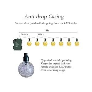 LOENDE Cadena de luces de globo de cristal de 16 pies 30