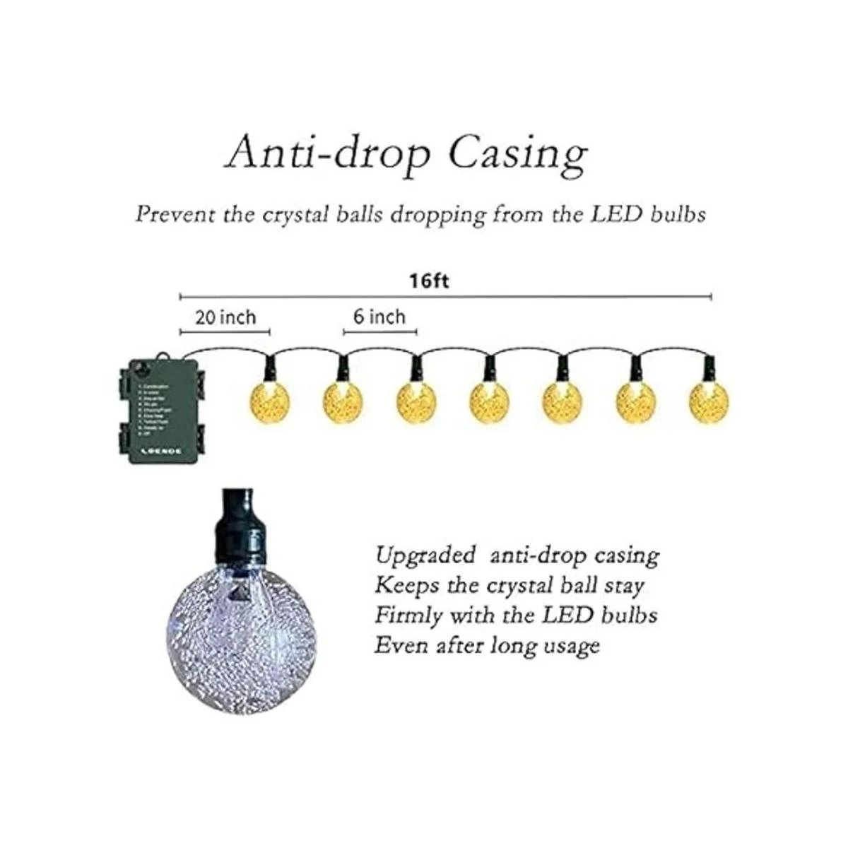 LOENDE Cadena de luces de globo de cristal de 16 pies 30