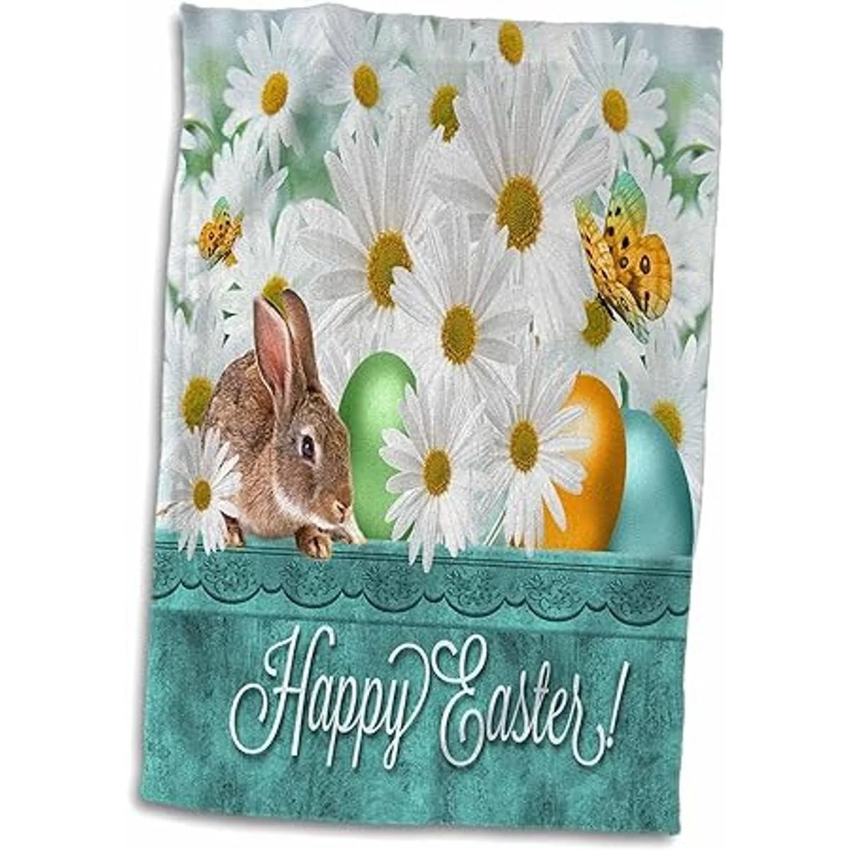 Margaritas 3D rosas blancas con un conejito y huevos de_3