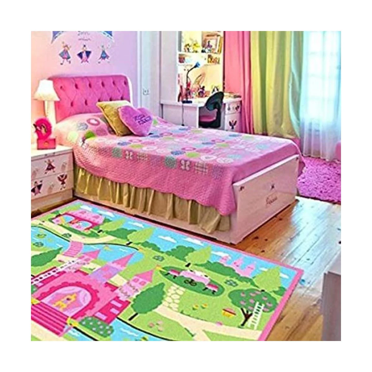 HUAHOO Alfombra rosa para dormitorio de niñas diseño de_1