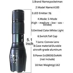 MODOAO Linterna táctica LED T6 de 1500 lúmenes