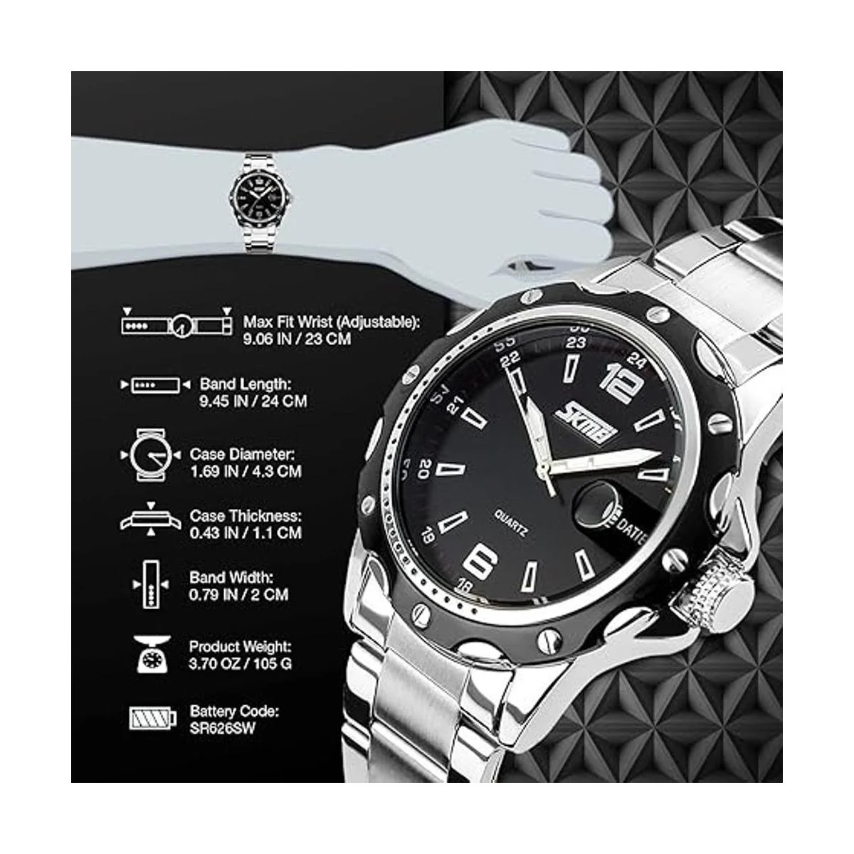 Reloj analógico de cuarzo para hombre correa de acero_6