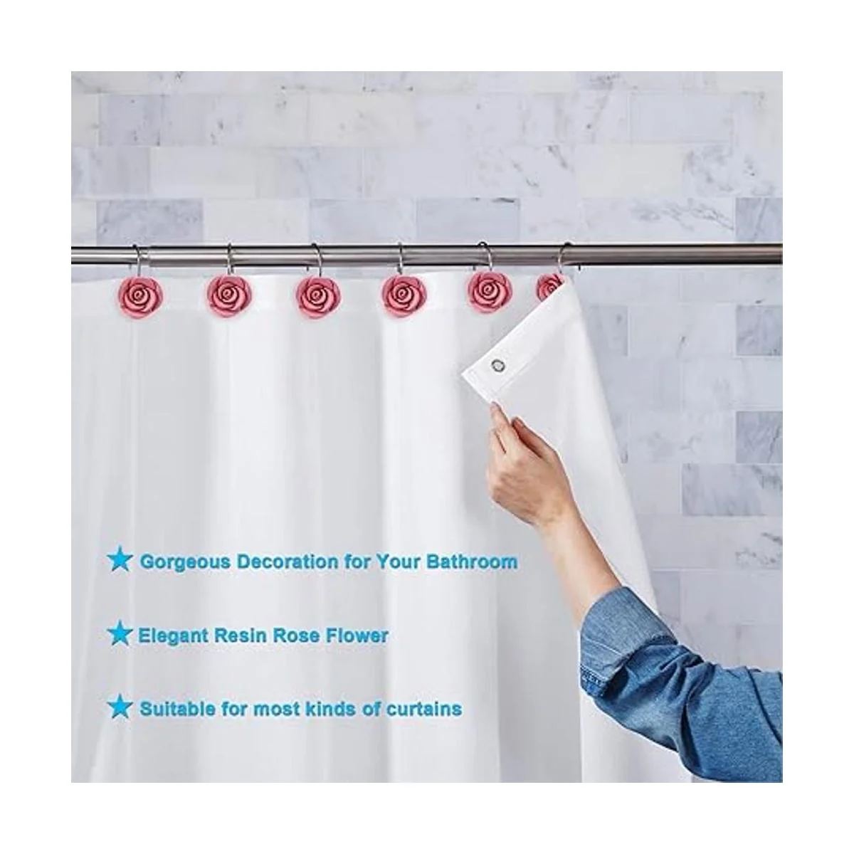 AGPTEK Ganchos para cortina de ducha 12 ganchos de resina_6