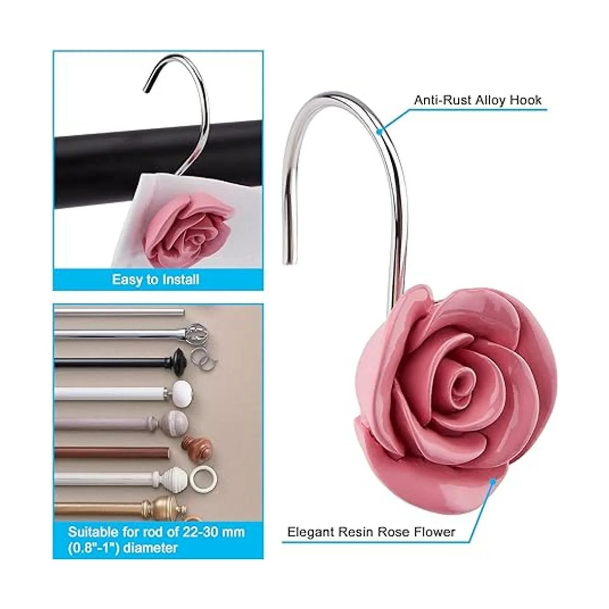 AGPTEK Ganchos para cortina de ducha 12 ganchos de resina_4