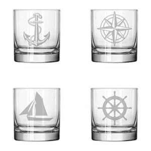 Conjunto de 4 Vidrio 11 Oz Rocas whisky Highball Brújula_1