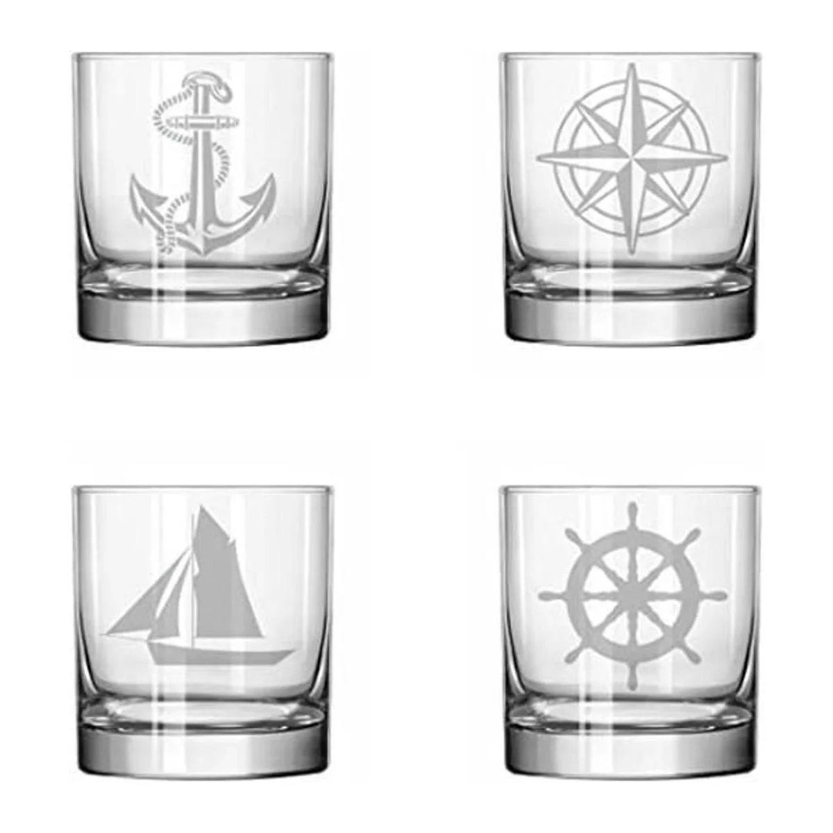 Conjunto de 4 Vidrio 11 Oz Rocas whisky Highball Brújula_1