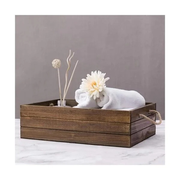 MyGift Cubo de almacenamiento de madera marrón rústico con_4