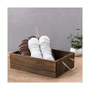 MyGift Cubo de almacenamiento de madera marrón rústico con_6