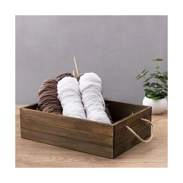 MyGift Cubo de almacenamiento de madera marrón rústico con_6
