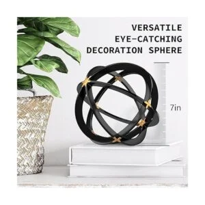 Esfera de hierro negra y dorada 7 pulgadas escultura de_3