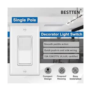 BESTTEN Interruptor de luz de pared con placa de pared