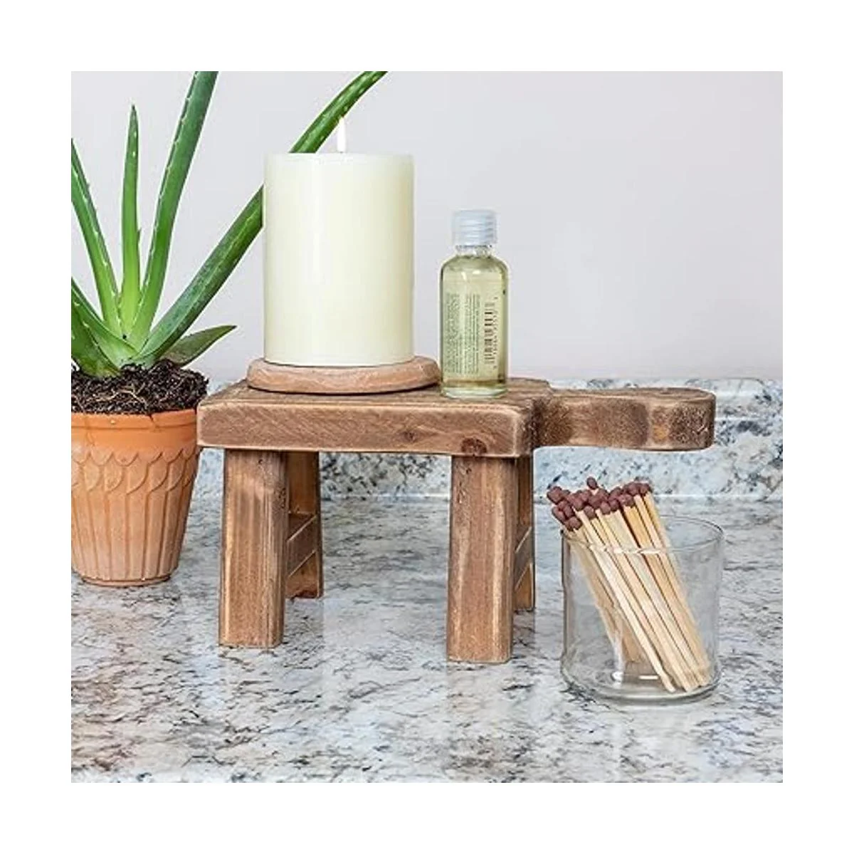 Creative CoOp Pedestal rectangular de madera con asa_2