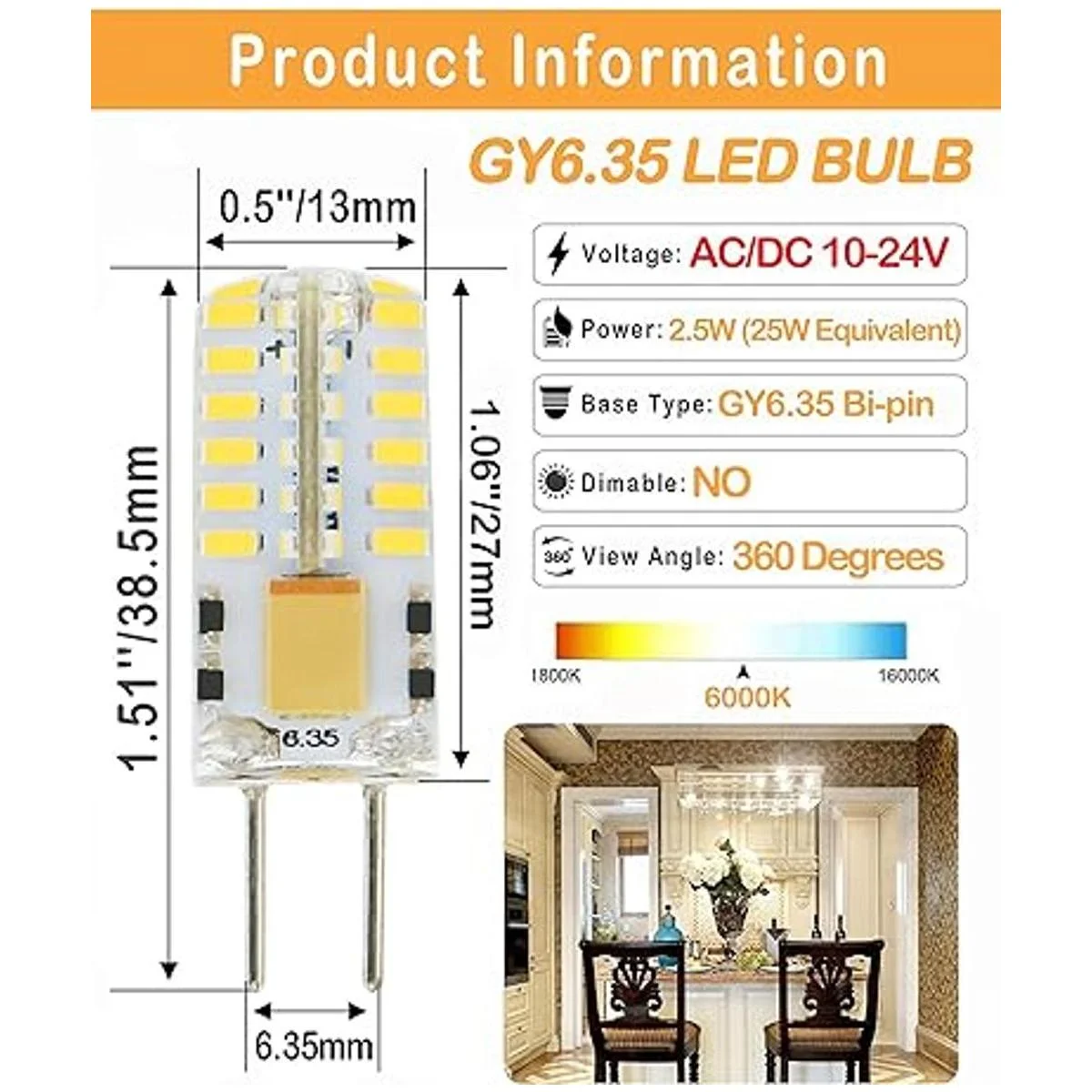 Lamsky Bombilla LED G6.35 GY6.35 de base bipin 12 V24 V_2