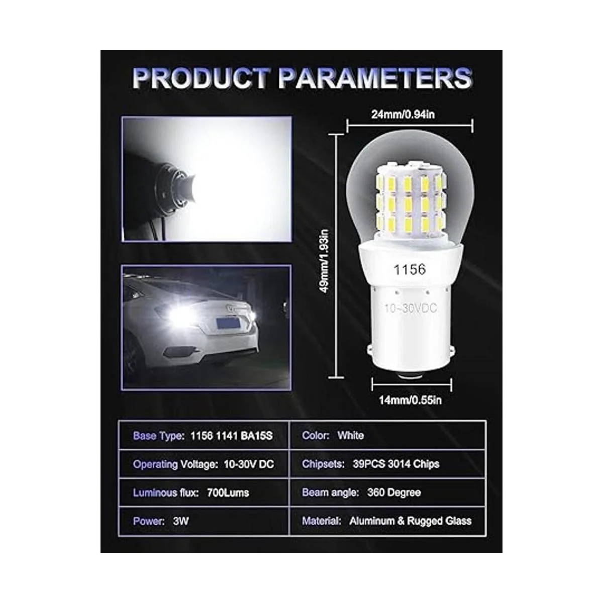 ALOPEE Bombilla LED de 9 V30 V CC 1156 blanca súper_2