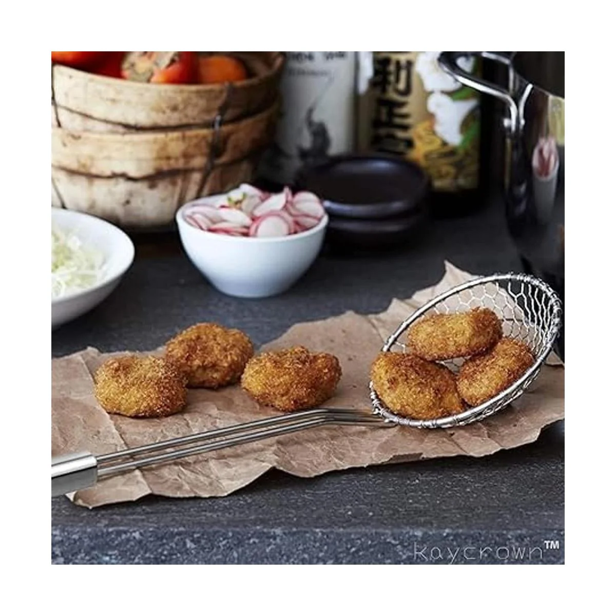 Espumadera con red espiral utensilios asiáticos en acero