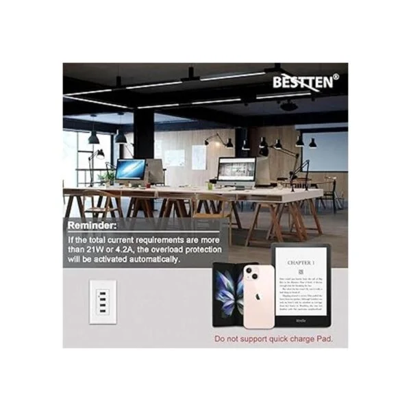 BESTTEN Toma de corriente USB de 4.2 A21 W con 4 puertos_3