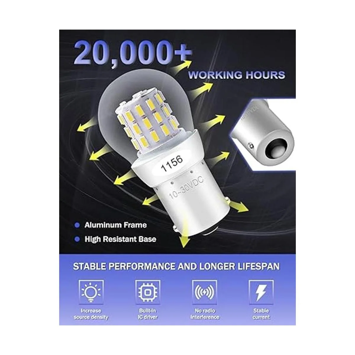 ALOPEE Bombilla LED de 9 V30 V CC 1156 blanca súper_4