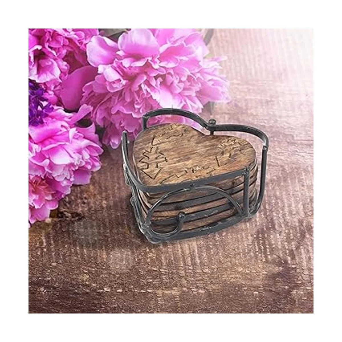 Stonebriar Juego de 6 posavasos de madera rústica en forma_4