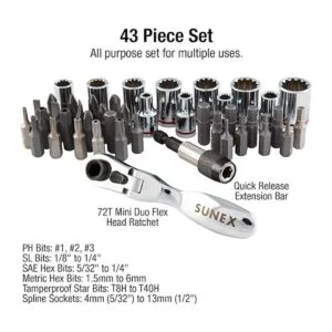 Sunex 9732 Juego de 44 piezas de 14 pulgadas Dr Mini Flex_2