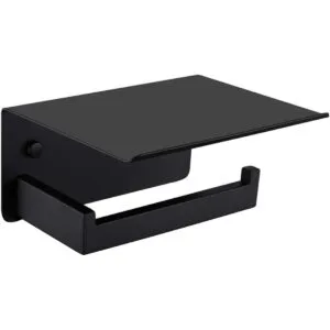 Soporte de papel higiénico con estante negro mate_1