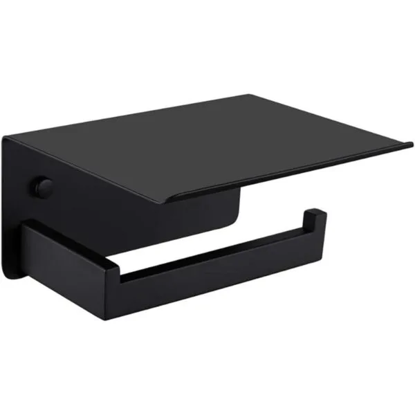 Soporte de papel higiénico con estante negro mate_1