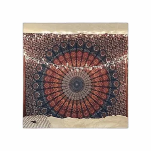 Tapiz hippie indio bohemio psicodélico azul dorado pavo_2