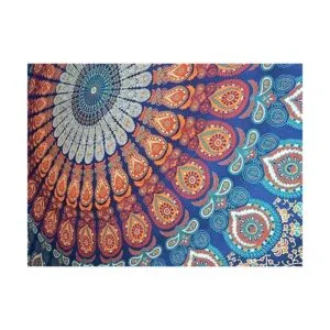 Tapiz hippie indio bohemio psicodélico azul dorado pavo_4